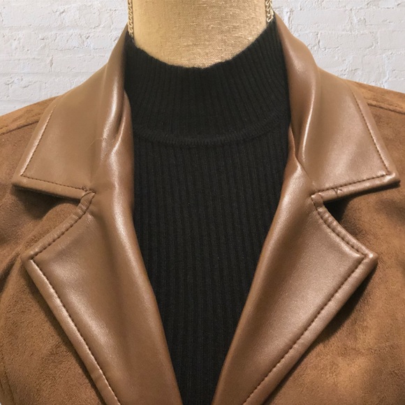 GA Milan Faux Suede Faux Leather Brown Jacket - Picture 3 of 10